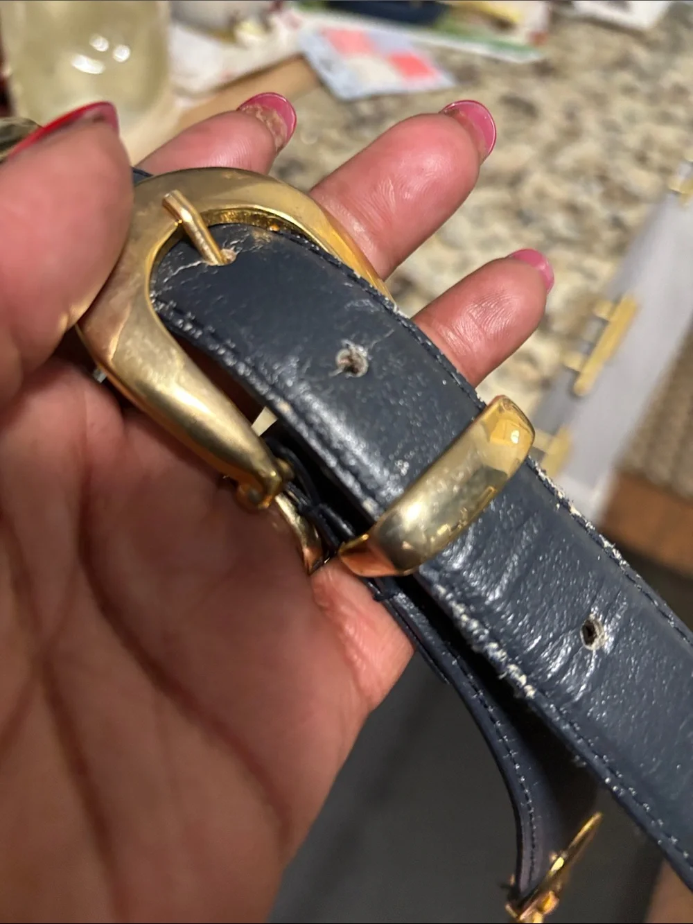 Louis Vuitton Black Leather Belt with Gold Chain Accents - comes with some rubs